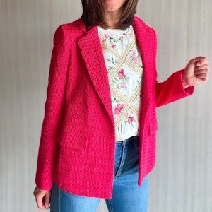 Skies are Blue Raspberry Pink Crochet Blazer